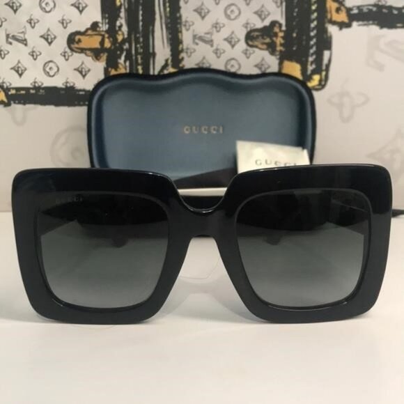 New Authentic Gucci GG0328S 001 Black Square Sunglasses Grey Gradient Lenses - Picture 7 of 12